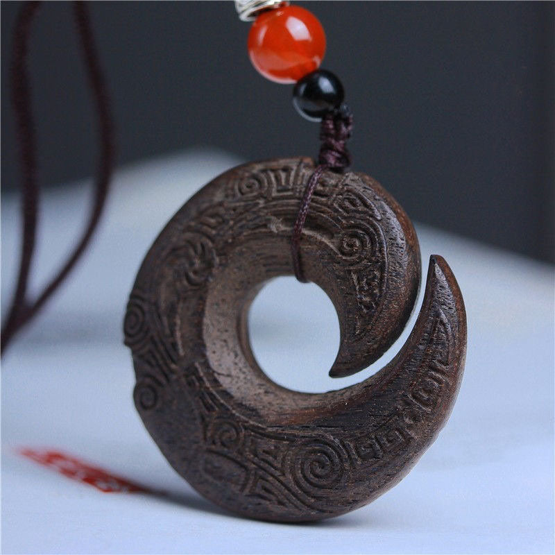 Mystic Chronos Talisman Necklace – Celestial Runes Agarwood Pendant for Luck & Protection
