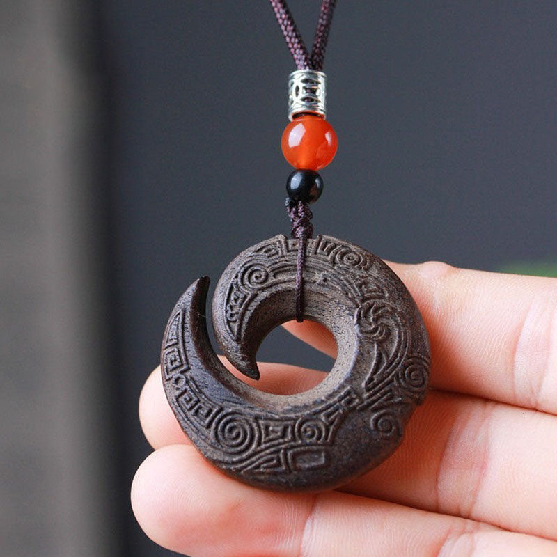 Mystic Chronos Talisman Necklace – Celestial Runes Agarwood Pendant for Luck & Protection