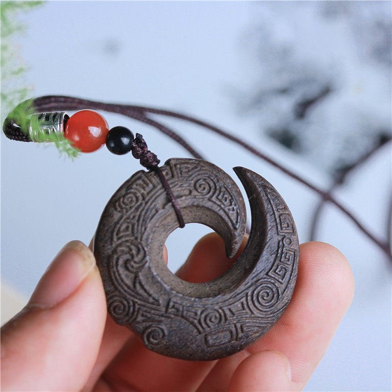Mystic Chronos Talisman Necklace – Celestial Runes Agarwood Pendant for Luck & Protection