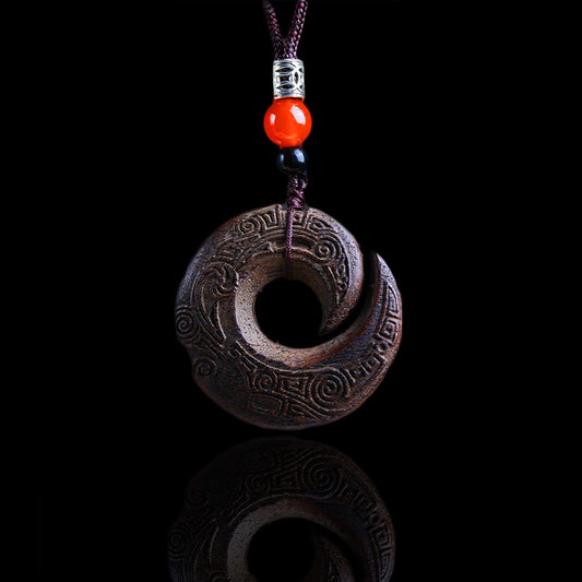 Mystic Chronos Talisman Necklace – Celestial Runes Agarwood Pendant for Luck & Protection