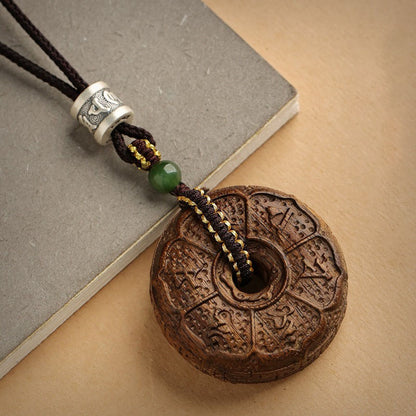 Sacred Rune Agarwood Pendant – Silver & Jade Talisman for Protection & Harmony