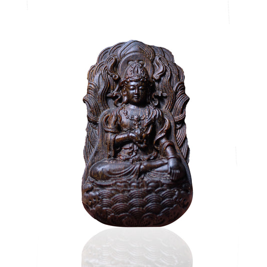 Mahasthamaprapta Agarwood Sculpture – Dual-Purpose Wisdom Talisman & Feng Shui Art