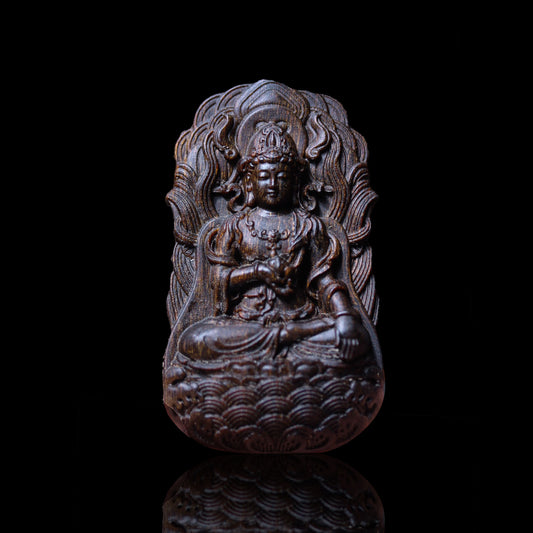 Mahasthamaprapta Agarwood Sculpture – Dual-Purpose Wisdom Talisman & Feng Shui Art